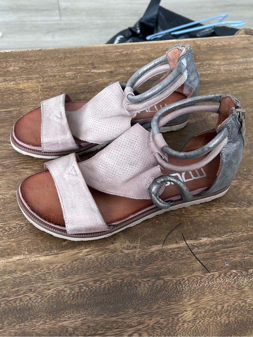 Mjus Tapasita Blush & Metallic Gray Leather Sandals Comfort Chic Euro Style
